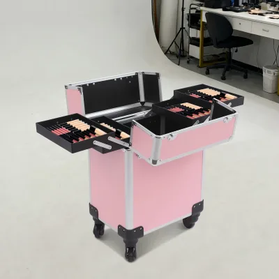 Mallette de maquillage à roulettes, rose – image 2