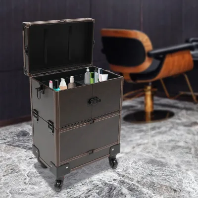 Valise de maquillage à roulettes café – image 2