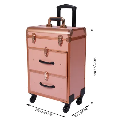 Valise de maquillage à roulettes dorée – image 2