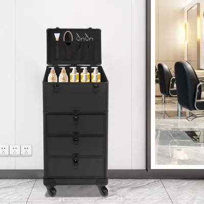 Valise de maquillage roulante à 3 tiroirs, noire – image 3